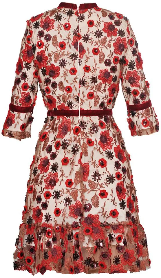 Embellished Embroidered Floral Mini Dress