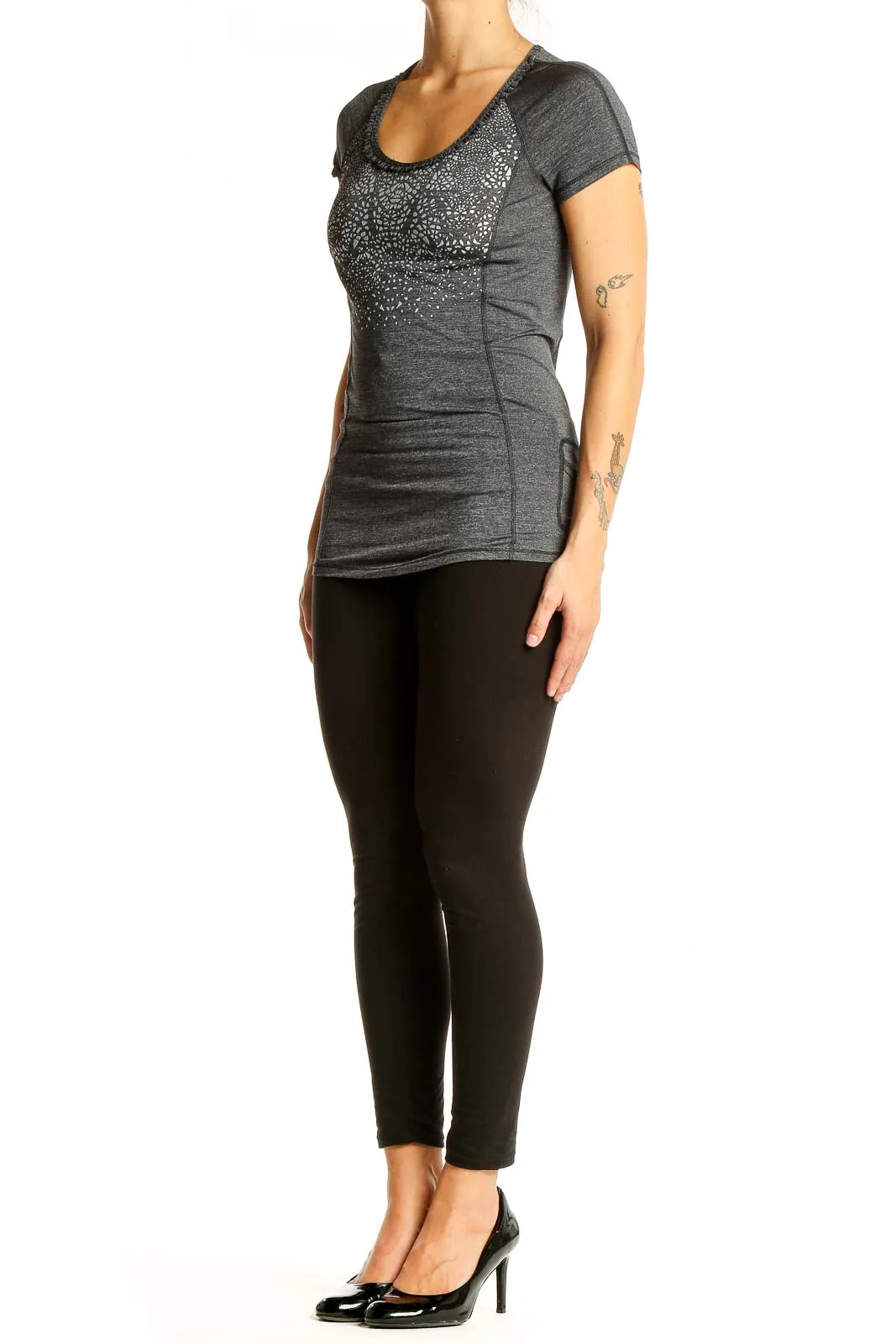 Gray Patterned Performance Top