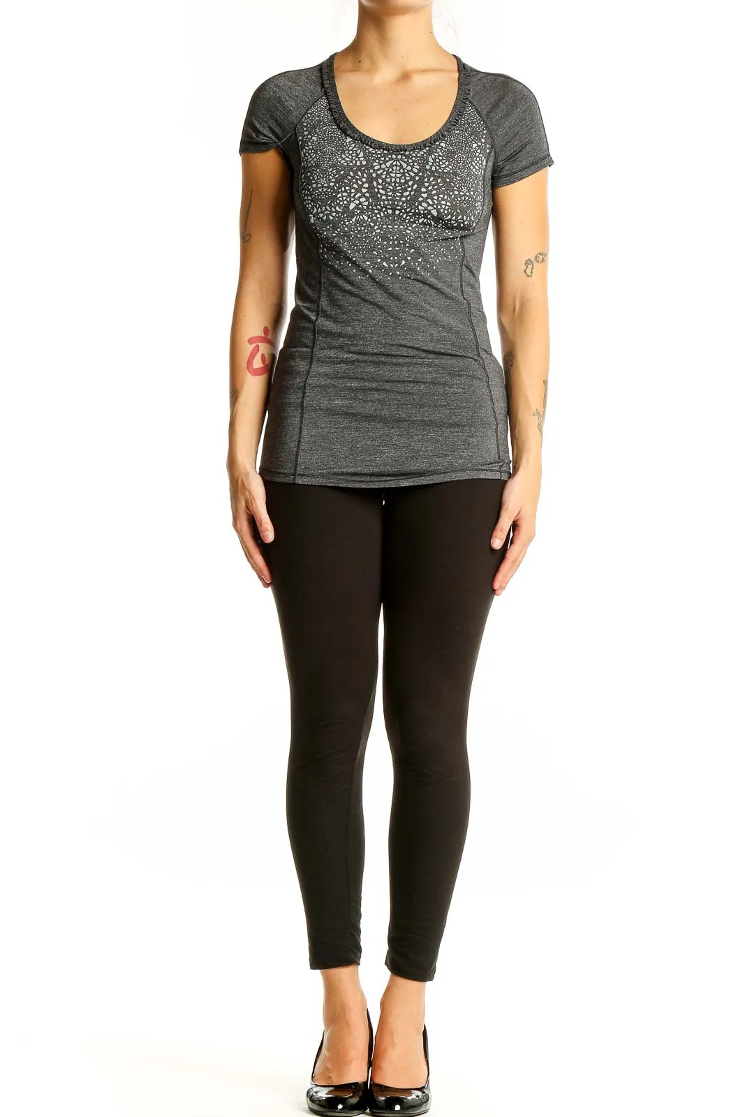 Gray Patterned Performance Top