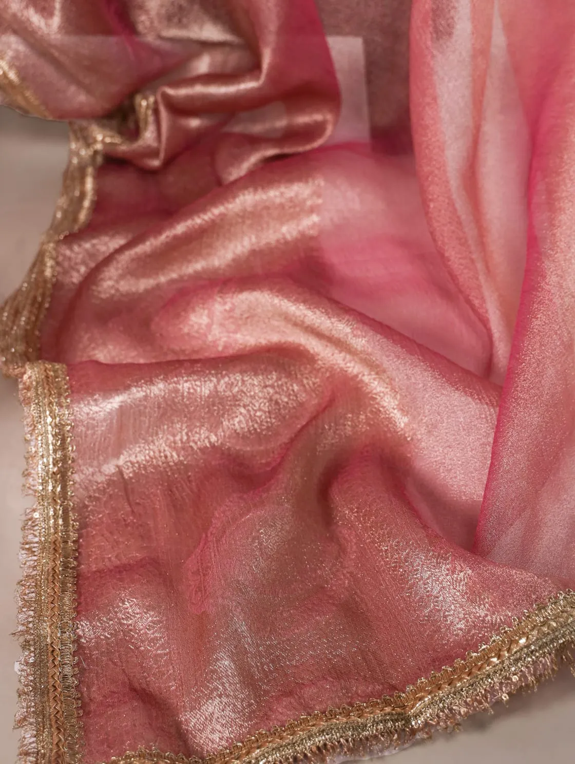 Light Pink Tissue Shimmer Zari Weaving Work Tissue Saree