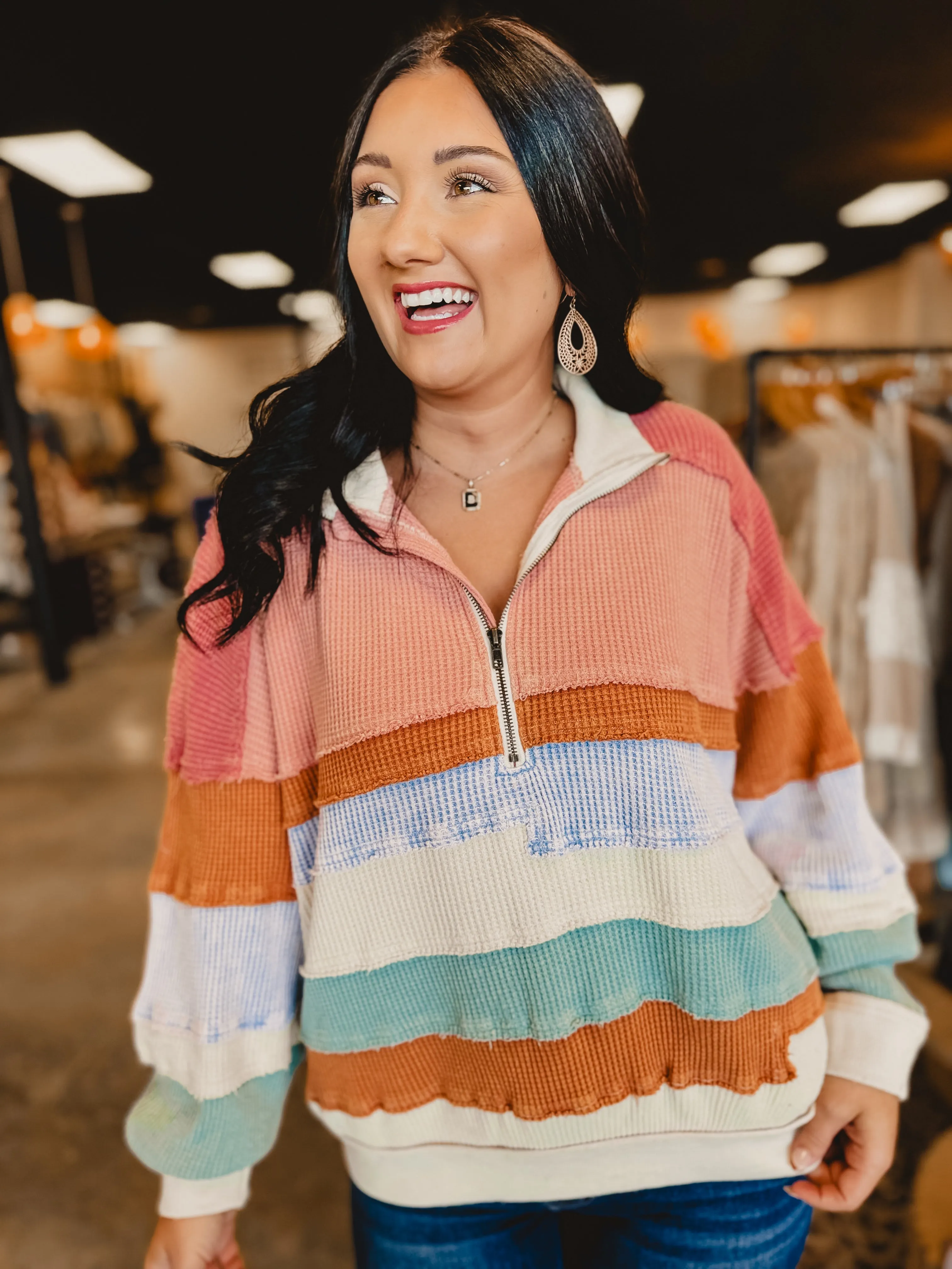 Oli & Hali Washed Color Block Zip-Up - Pink Combo