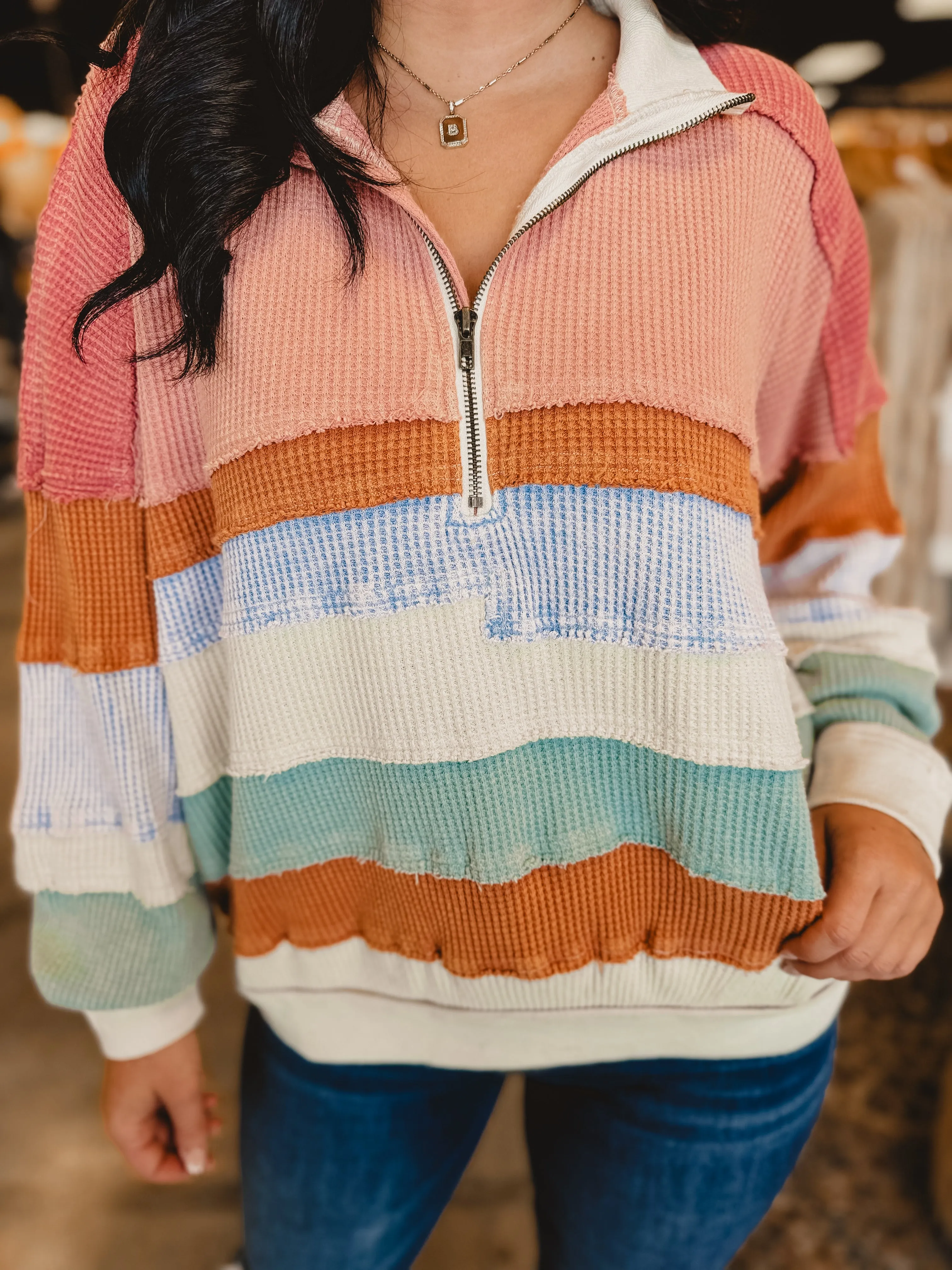 Oli & Hali Washed Color Block Zip-Up - Pink Combo