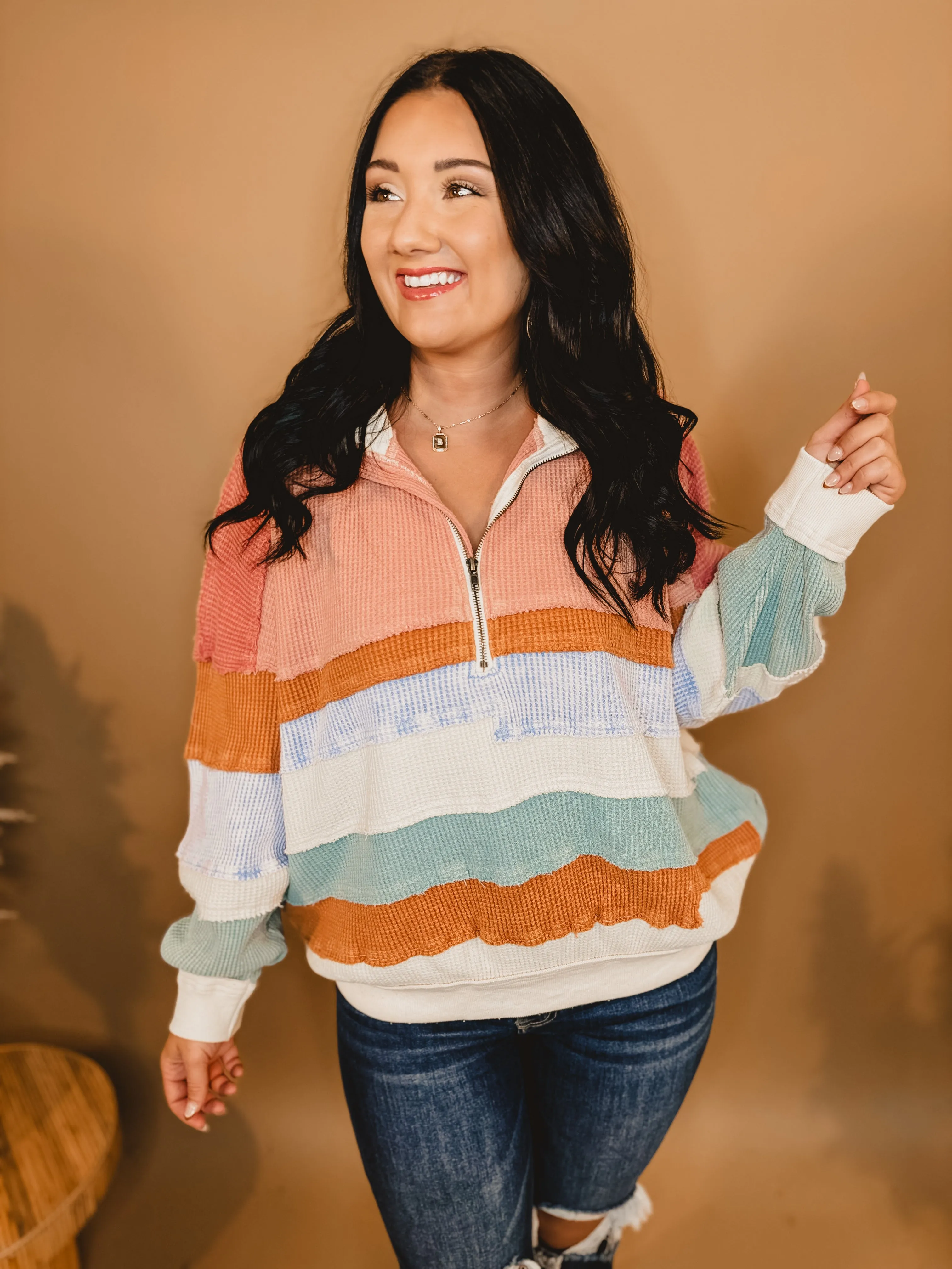 Oli & Hali Washed Color Block Zip-Up - Pink Combo