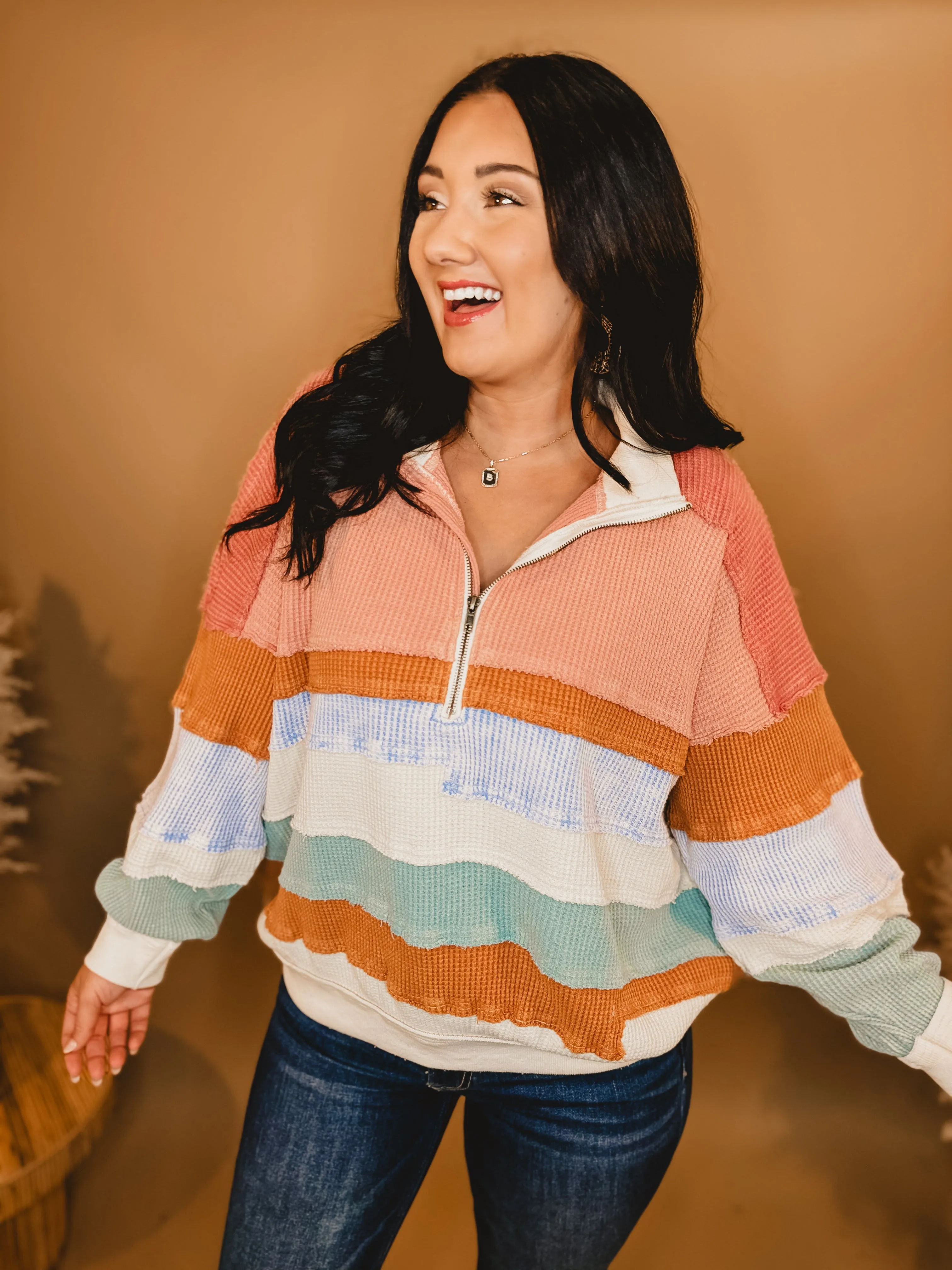 Oli & Hali Washed Color Block Zip-Up - Pink Combo