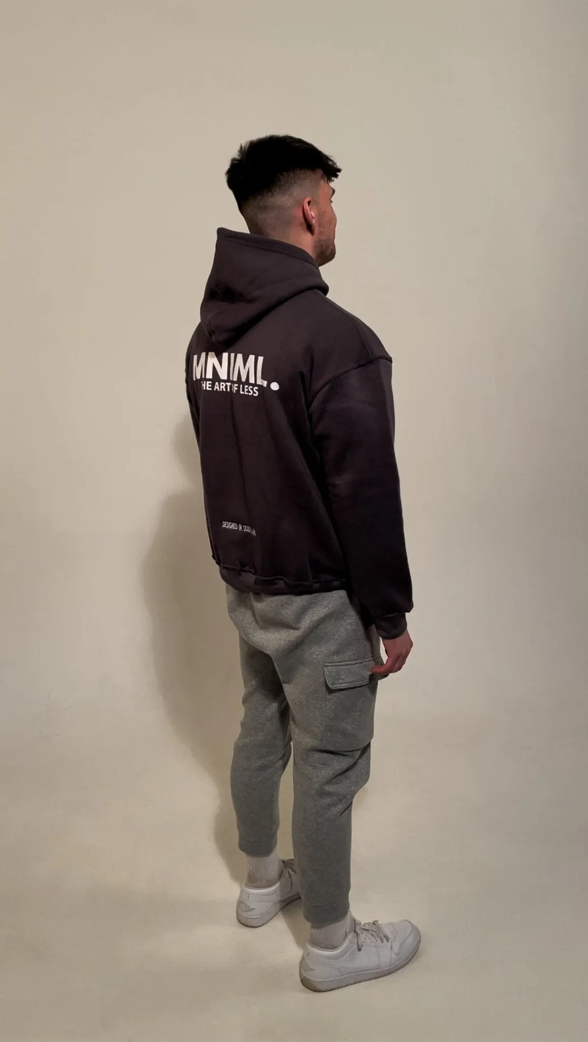 Oversized 'MNIML' Hoodie - Charcoal