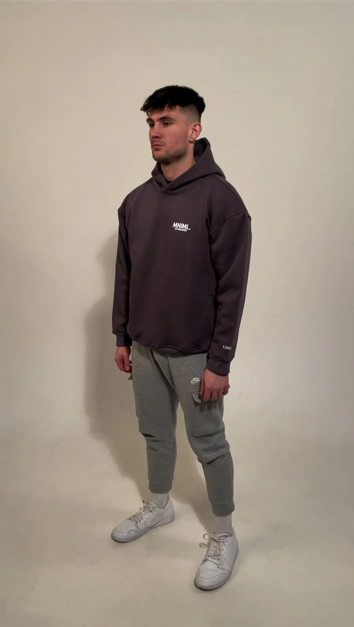 Oversized 'MNIML' Hoodie - Charcoal