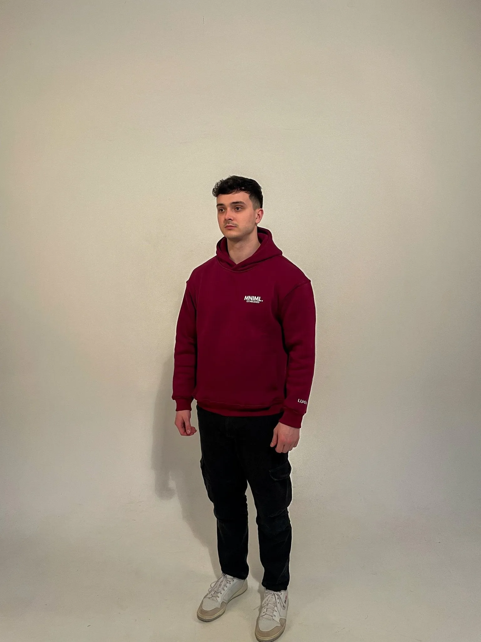 Oversized 'MNIML' Hoodie - Maroon