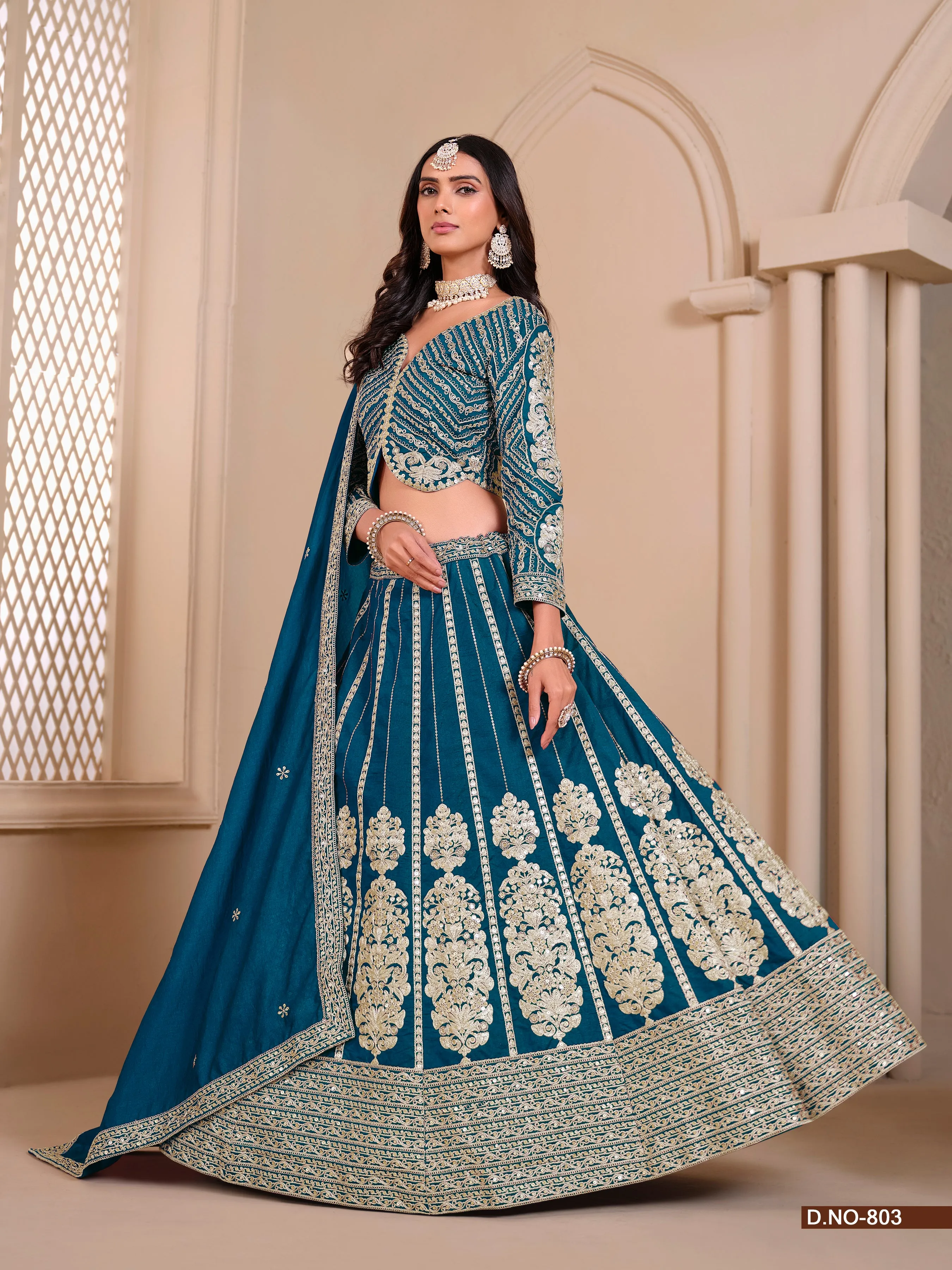 Teal Blue Party Wear Pure Shimmer Art Silk Bridal Lehenga Choli