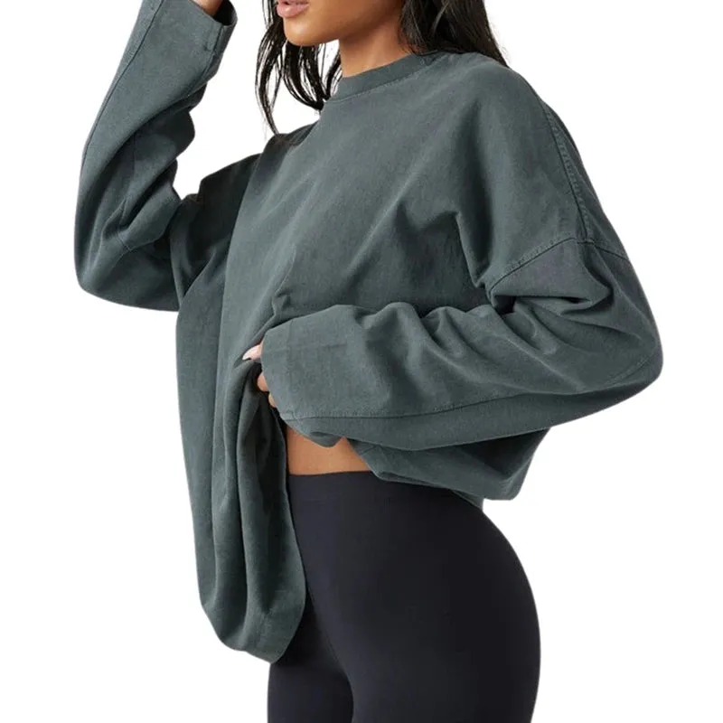 Toleet-Women Oversized Crew Neck Long Sleeve T Shirt Basic Solid Drop Shoulder Loose Fit Pullovers Top Autumn Loose Sweatshirts Outfits